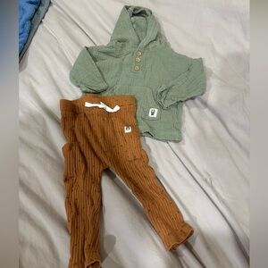 Green Hoodie and Brown Pants Set for Kids